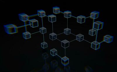 Blocks connected with lines, illustrating the idea of a blockchain.