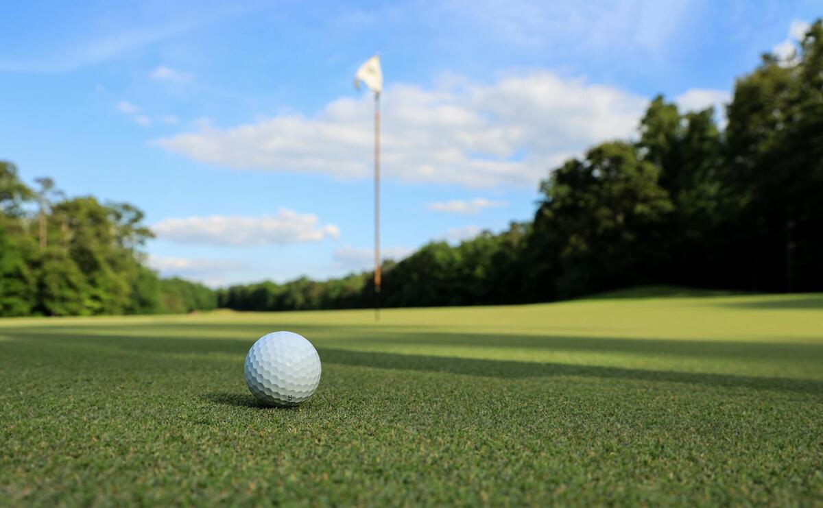 A golf ball next to the hole.