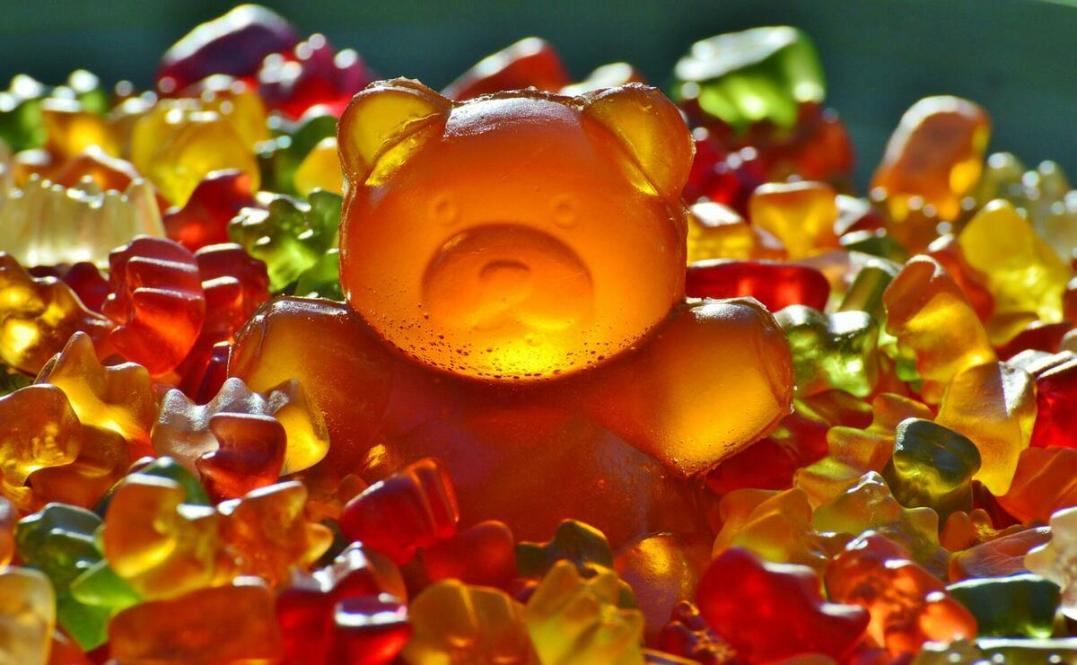 A picture of a gummy bear from close.