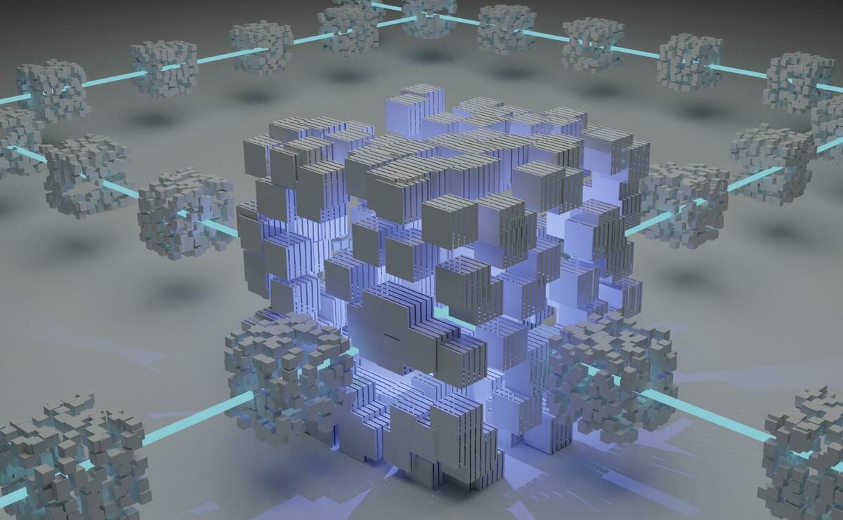 Lot of small cubes connected with lines.