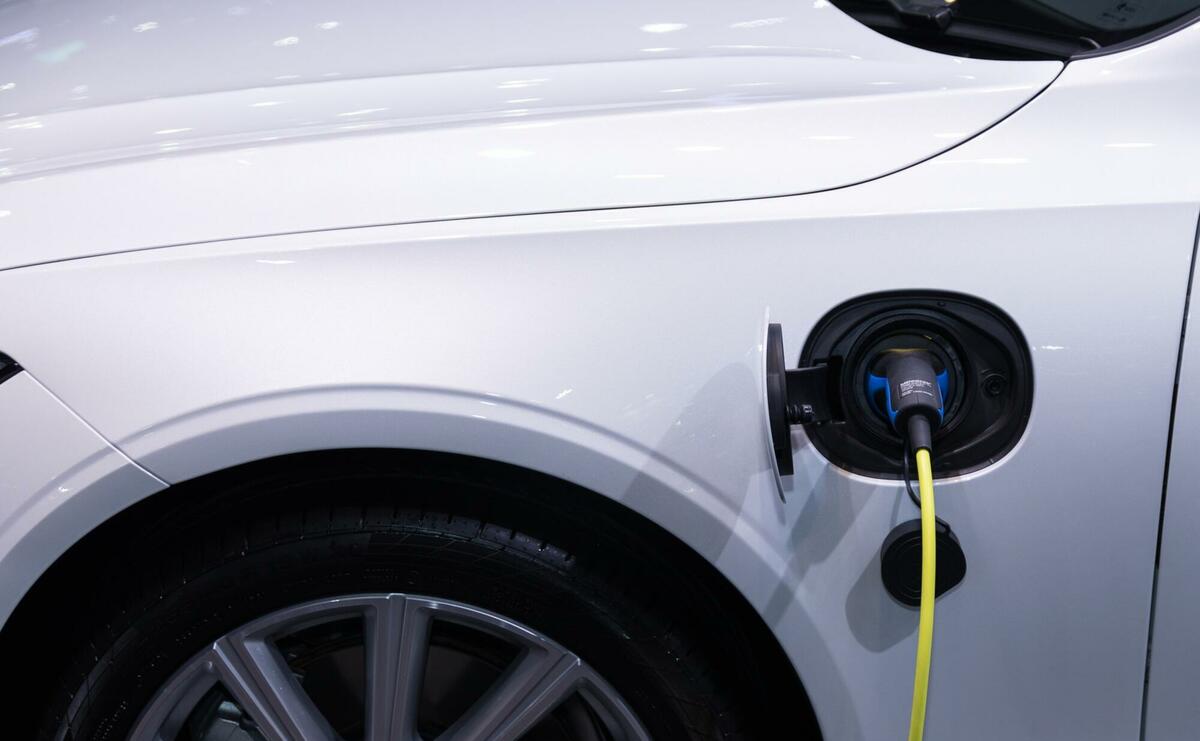 White electric car charging