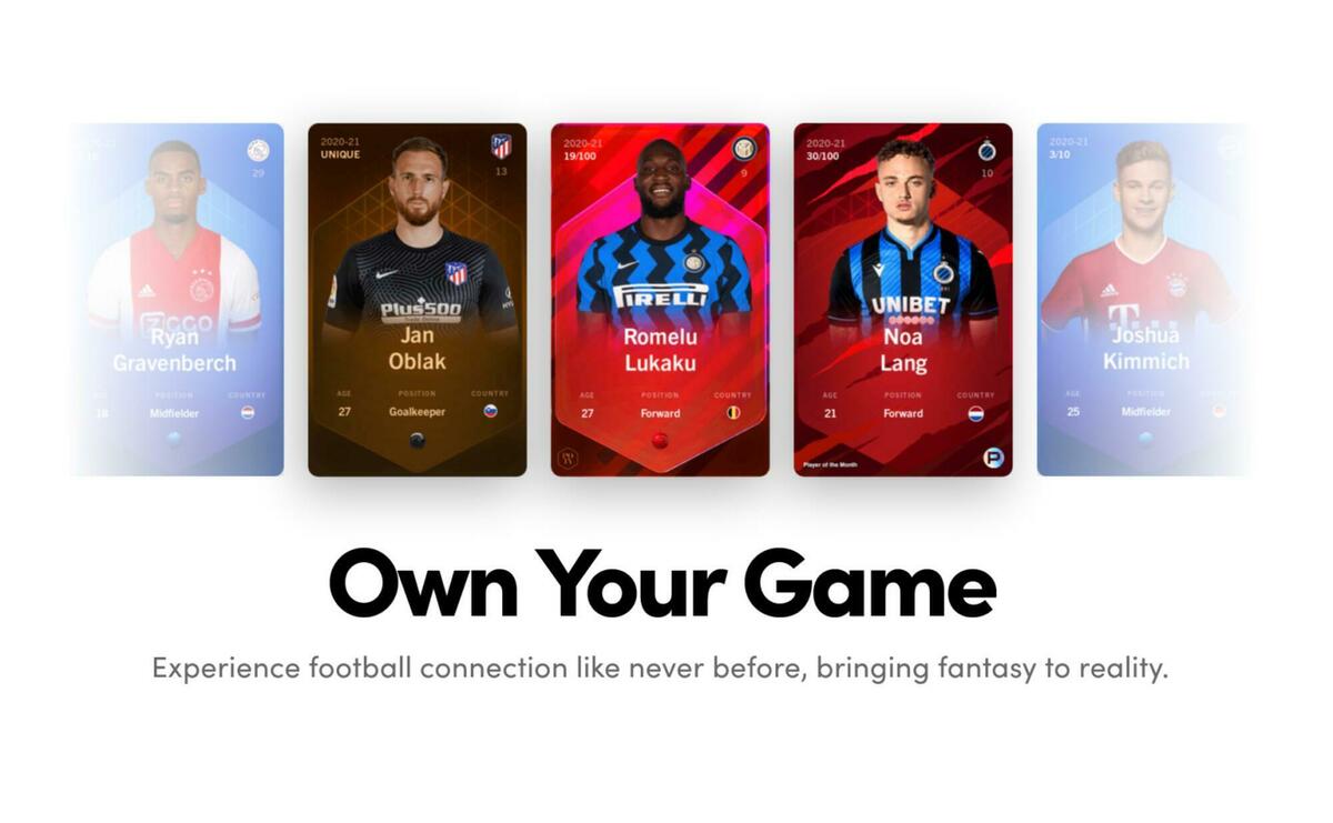 Sport cards with football players on them, and a sign below stating: Own Your Game.