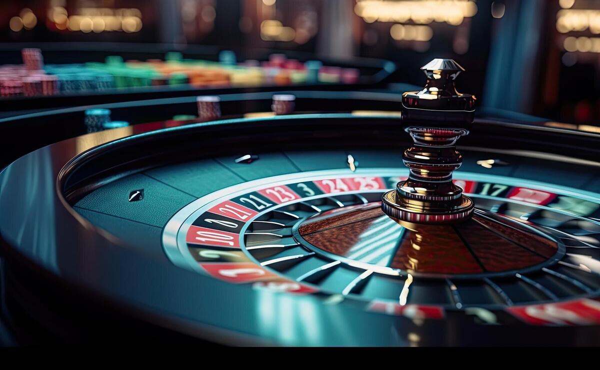 Casino roulette wheel close up ai generative
