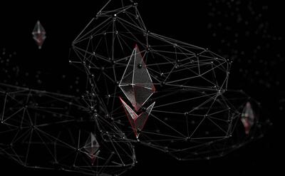 Ethereum logo surrounded with lines.