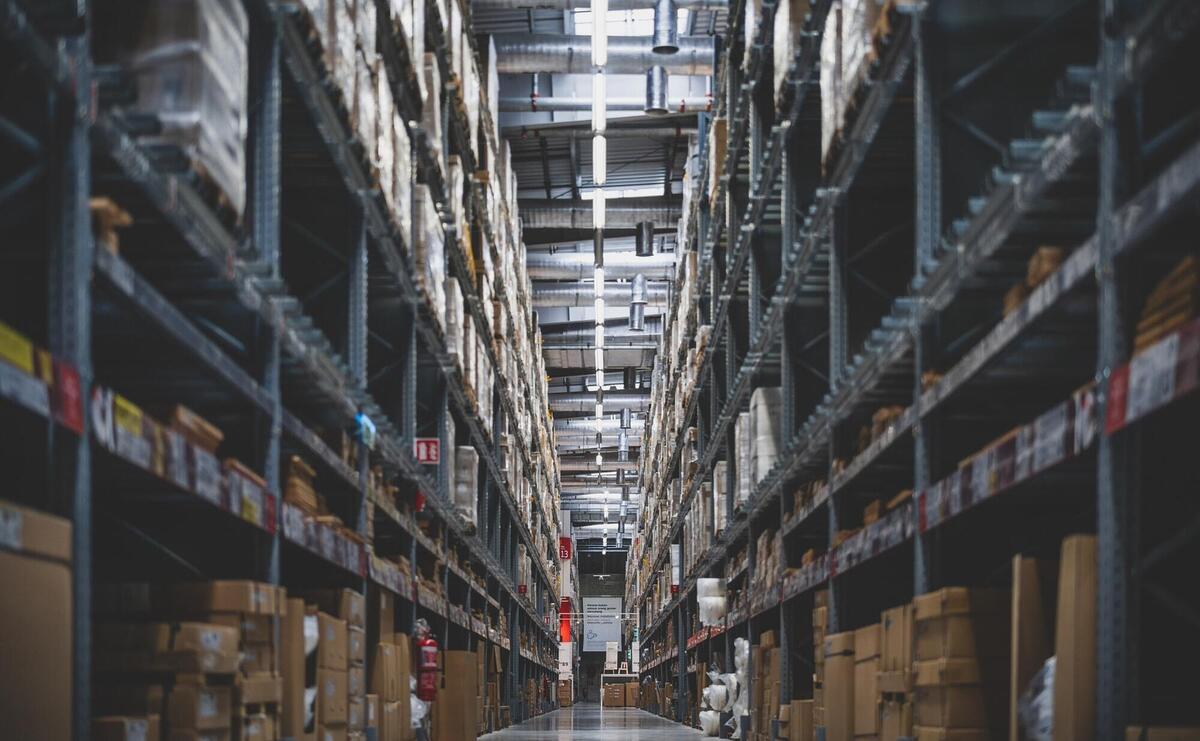 Warehouse shelves from inside.